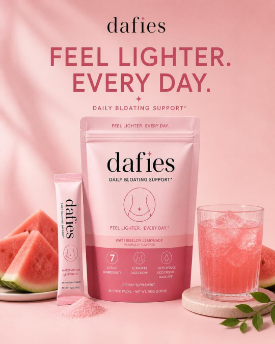 dafies pouch with watermelon and drink — pink backdrop